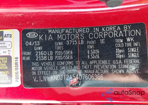 2013 Kia Soul z USA, uszkodzony, nr VIN KNDJT2A54D7606366